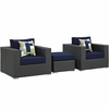 Sojourn 3 Piece Outdoor Patio Sunbrella Sectional Set in Canvas Navy