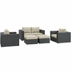 Sojourn 5 Piece Outdoor Patio Sunbrella&reg; Sectional Set in Canvas Antique Beige