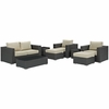 Sojourn 8 Piece Outdoor Patio Sunbrella&reg; Sectional Set in Canvas Antique Beige