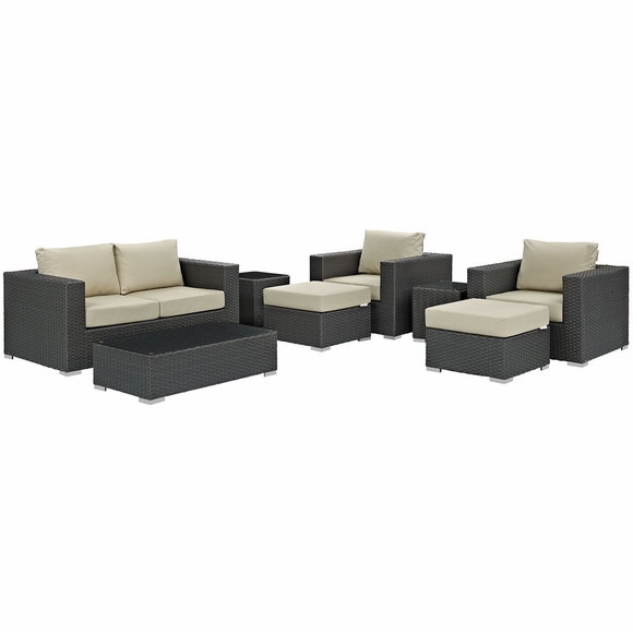Sojourn 8 Piece Outdoor Patio Sunbrella&reg; Sectional Set in Canvas Antique Beige