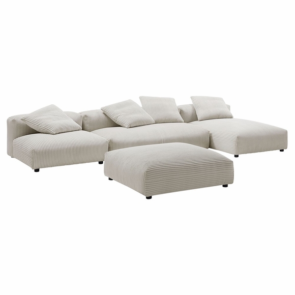 Solace 4-Piece Modular Corduroy Upholstered Sectional Sofa With Ottoman