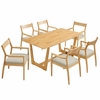 Solara 7-Piece Wood Dining Set with Fabric Upholstered Armchairs