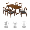 Solara 7-Piece Wood Dining Set with Vegan Leather Armchairs in Walnut Black