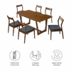 Solara 7-Piece Wood Dining Set with Vegan Leather Side Chairs in Walnut Black