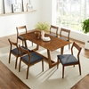 Solara 7-Piece Wood Dining Set with Vegan Leather Side Chairs in Walnut Black