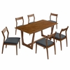 Solara 7-Piece Wood Dining Set with Vegan Leather Side Chairs in Walnut Black
