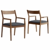Solara Vegan Leather Wood Dining Armchairs Set of 2 in Walnut Black