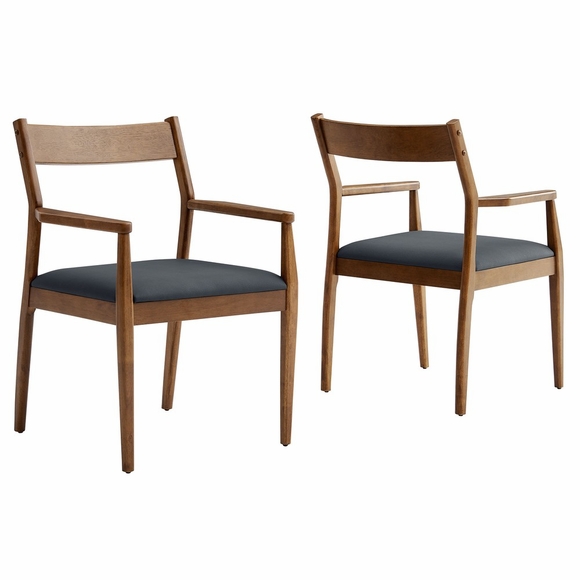 Solara Vegan Leather Wood Dining Armchairs Set of 2 in Walnut Black