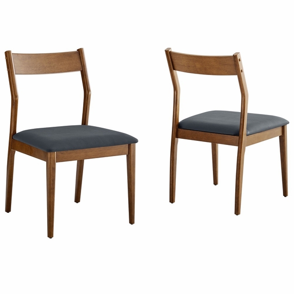 Solara Vegan Leather Wood Dining Side Chairs Set of 2 in Walnut Black