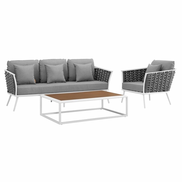 Stance 3 Piece Outdoor Patio Aluminum Sectional Sofa Set MID-3166 in White Gray