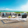Stance 3 Piece Outdoor Patio Aluminum Sectional Sofa Set MID-3166 in White Gray
