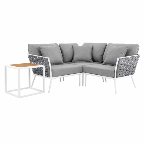 Stance 4 Piece Outdoor Patio Aluminum Outdoor Patio Aluminum Sectional Sofa Set in White Gray