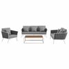 Stance 4 Piece Outdoor Patio Aluminum Sectional Sofa Set MID-3161 in White Gray
