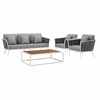 Stance 4 Piece Outdoor Patio Aluminum Sectional Sofa Set MID-3167 in White Gray