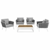 Stance 5 Piece Outdoor Patio Aluminum Sectional Sofa Set in White Gray