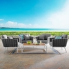 Stance 5 Piece Outdoor Patio Aluminum Sectional Sofa Set in White Gray