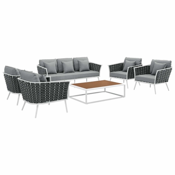Stance 6 Piece Outdoor Patio Aluminum Sectional Sofa Set MID-3168 in White Gray