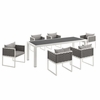 Stance 7 Piece Outdoor Patio Aluminum Dining Set in White Gray in White Gray
