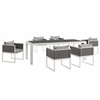 Stance 7 Piece Outdoor Patio Aluminum Dining Set in White Gray in White Gray