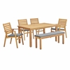 Syracuse 6 Piecce Outdoor Patio Eucalyptus Wood Dining Set in Natural Gray