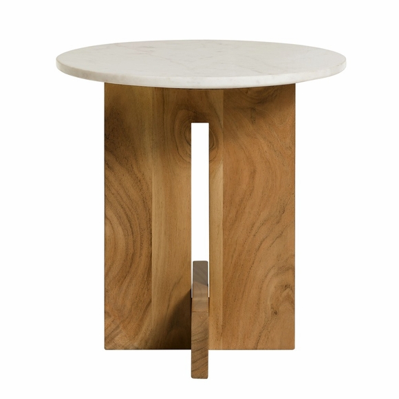 Tarin Acacia Wood and Marble Side Table in Natural