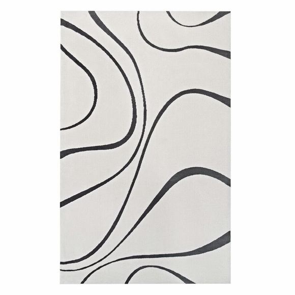 Therese Abstract Swirl 5x8 Area Rug in Ivory and Charcoal