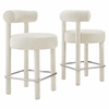 Toulouse Boucle Fabric Counter Stool Set of 2 in Ivory Silver