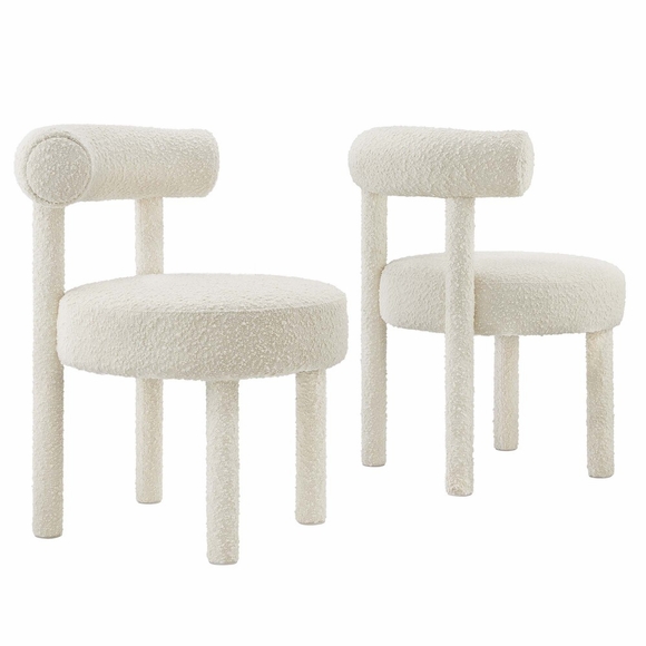 Toulouse Boucle Fabric Dining Chair Set of 2 in Ivory