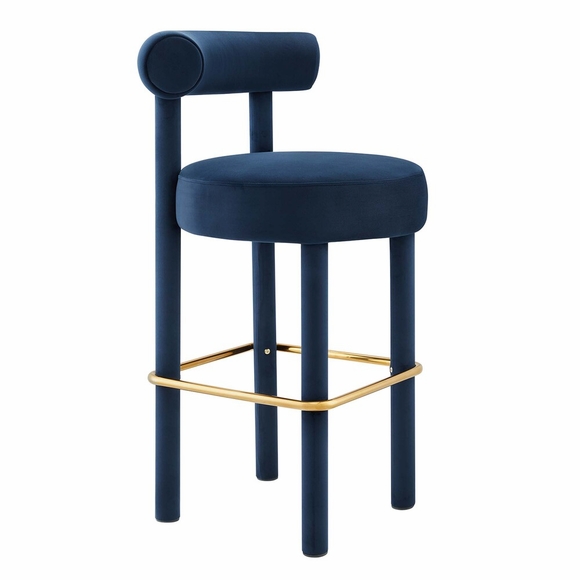 Toulouse Performance Velvet Bar Stool in Midnight Blue Gold