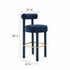 Toulouse Performance Velvet Bar Stool in Midnight Blue Gold