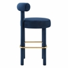 Toulouse Performance Velvet Bar Stool in Midnight Blue Gold