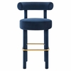 Toulouse Performance Velvet Bar Stool in Midnight Blue Gold
