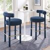 Toulouse Performance Velvet Bar Stool Set of 2 in Midnight Blue Gold