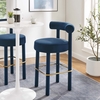 Toulouse Performance Velvet Bar Stool Set of 2 in Midnight Blue Gold