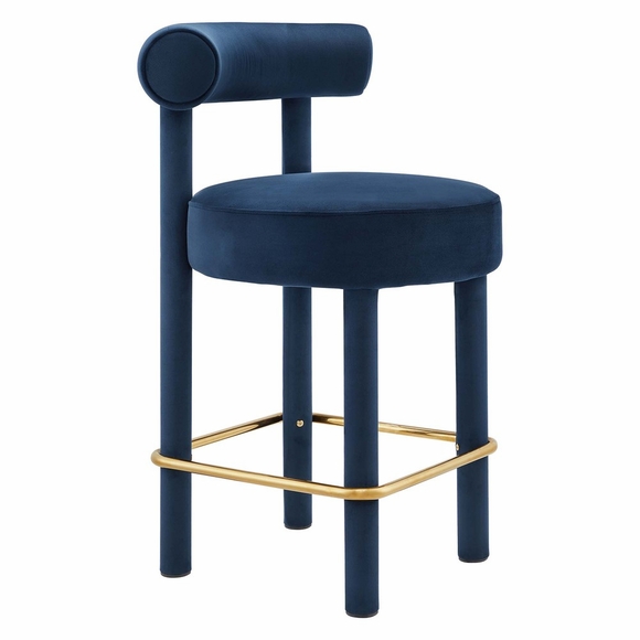 Toulouse Performance Velvet Counter Stool in Midnight Blue Gold