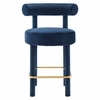 Toulouse Performance Velvet Counter Stool in Midnight Blue Gold