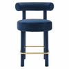 Toulouse Performance Velvet Counter Stool Set of 2 in Midnight Blue Gold