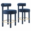 Toulouse Performance Velvet Counter Stool Set of 2 in Midnight Blue Gold