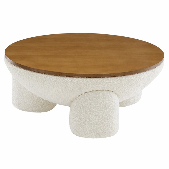 Tridome Round Boucle Upholstered Storage Coffee Table in Natural Ivory