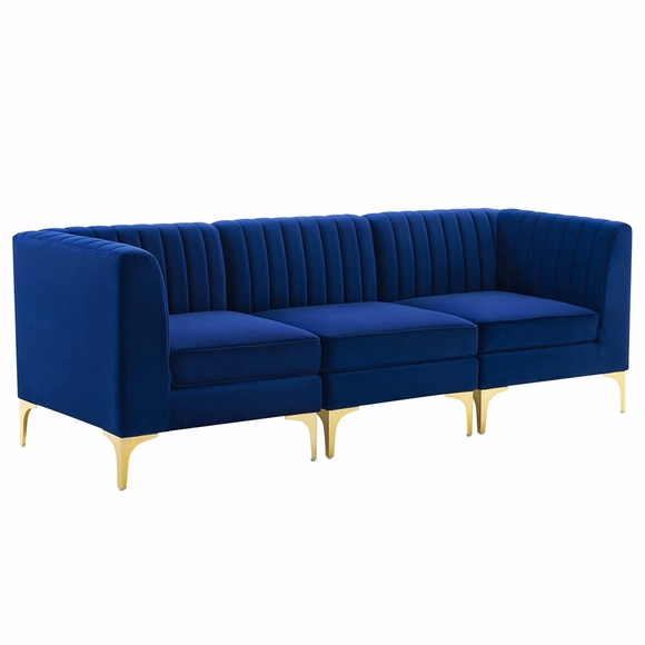 Triumph Channel Tufted Performance Velvet 3-Seater Sofa in Navy