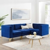 Triumph Channel Tufted Performance Velvet 4-Piece Sectional Sofa in Navy