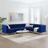 Triumph Channel Tufted Performance Velvet 6-Piece Sectional Sofa in Navy