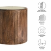 Truett Round Wood Rattan Side Table in Walnut