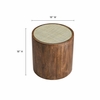 Truett Round Wood Rattan Side Table in Walnut
