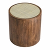 Truett Round Wood Rattan Side Table in Walnut