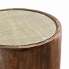 Truett Round Wood Rattan Side Table in Walnut