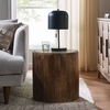 Truett Round Wood Rattan Side Table in Walnut