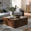 Truett Square Wood Rattan Coffee Table in Walnut