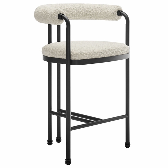 Turin Curved Back Boucle and Metal Counter Stool in Black Pearl