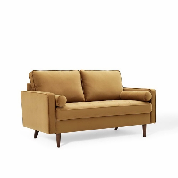 Valour Performance Velvet Loveseat in Cognac